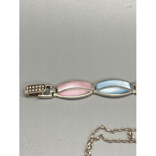 44 - silver & enamel bracelet, chain & pendant set