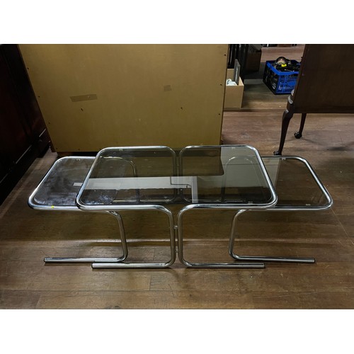 12 - vintage retro 1970s italian style nest of glass & chrome tables