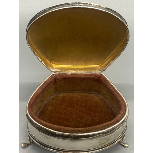 216 - S & Co Hallmarked silver jewellery/trinket box on legs with velvet lining. 56.25g