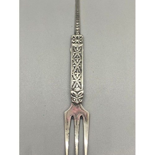 224 - Iona Alexander Ritchie Sterling silver Celtic Nunnery pickle fork. 19.2g