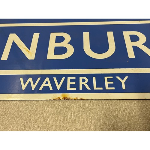 101 - Vintage porcelain and enamel Edinburgh Waverly railway sign. 92cm x 24.5cm