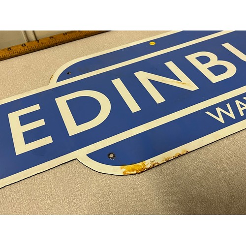 101 - Vintage porcelain and enamel Edinburgh Waverly railway sign. 92cm x 24.5cm