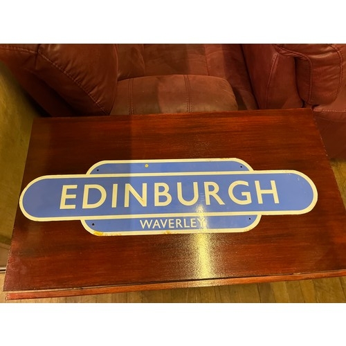 101 - Vintage porcelain and enamel Edinburgh Waverly railway sign. 92cm x 24.5cm