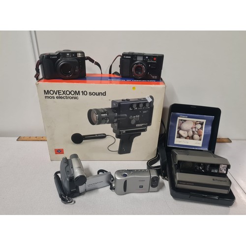 58 - Agfa Movexoom 10 sound mos electronic cine camera in original box along with 2 x Canon cameras, hand... 