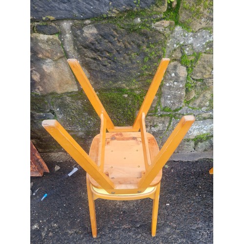 60 - 4 Mid Century stacking stools with lime green vinyl seat.