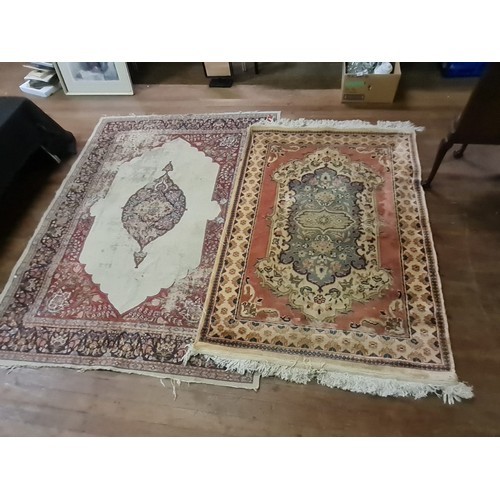 412 - 3 vintage woolen floor rugs.