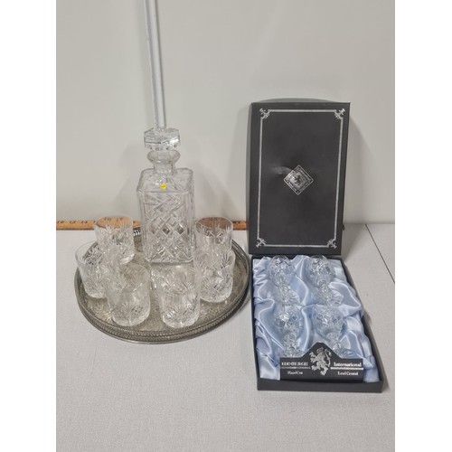 70 - Boxed Edinburgh crystal glasses along with Crystal decanter & 6 crystal whisky glasses on Viners sil... 