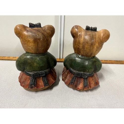 242 - Pair of wooden bear ornaments.