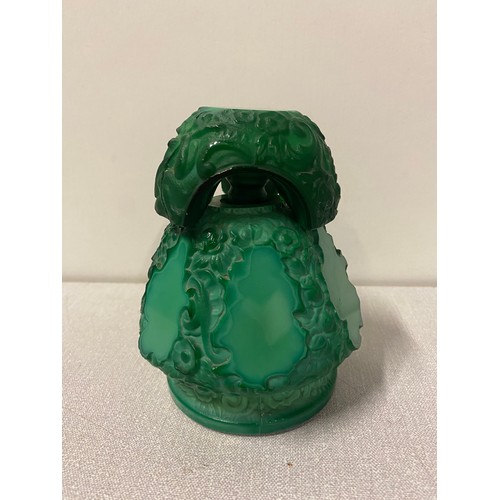 76 - Large Bohemian carved malachite perfume bottle.
13cm h