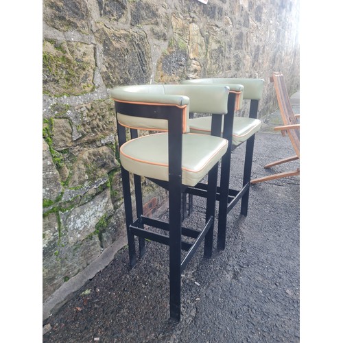 106 - Pair of green vinyl upholstered kitchen/bar stools.