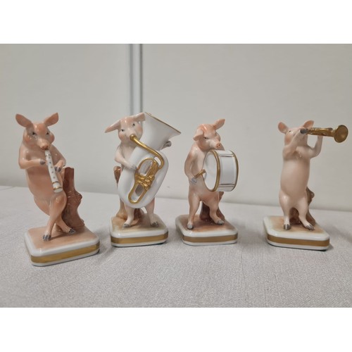 122 - 8 x Antique PMP Shierholz, Plaue porcelain pig conceert to include tuba player & drum player etc (Ba... 