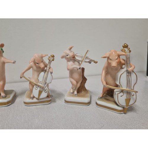 122 - 8 x Antique PMP Shierholz, Plaue porcelain pig conceert to include tuba player & drum player etc (Ba... 