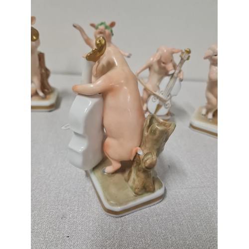 122 - 8 x Antique PMP Shierholz, Plaue porcelain pig conceert to include tuba player & drum player etc (Ba... 