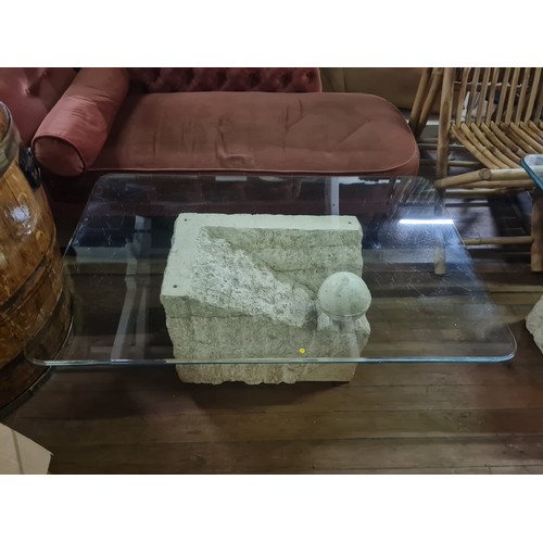 124 - Vintage tessellated stone coffee table with glass top