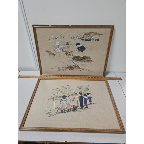 137 - 2 x Vintage Framed tapestries children theme.