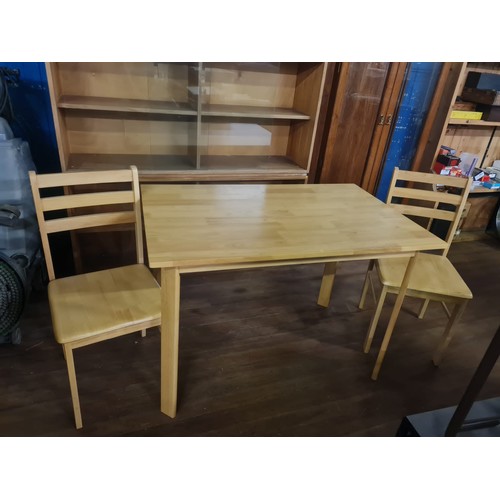 149 - Pine kitchen table & 2 chairs.