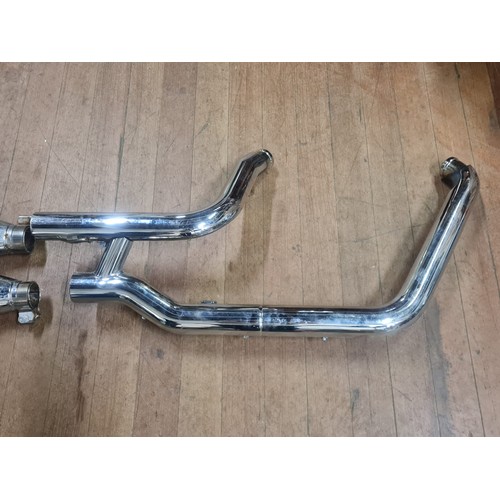 273 - Harley Davidson exhaust downpipe along with 2 silencers possibly suitable for Soft tail or Fat boy?