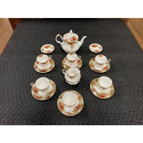 75 - 23 piece Royal Albert Old Country Rose tea set to include teapot sugar & cream