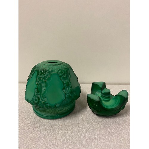 76 - Large Bohemian carved malachite perfume bottle.
13cm h