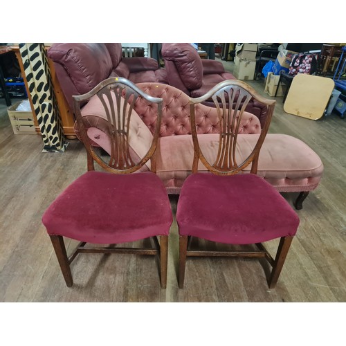 136 - Pair of burgundy upholstered shield back chairs