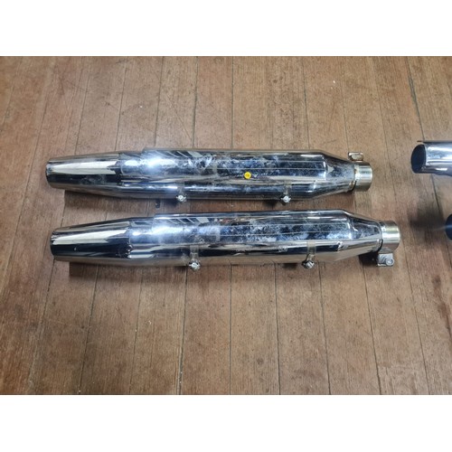 273 - Harley Davidson exhaust downpipe along with 2 silencers possibly suitable for Soft tail or Fat boy?