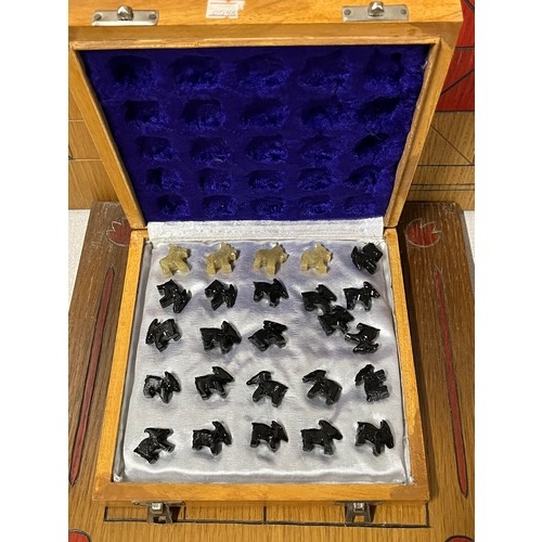 274 - Selection of vintage board games to include Bagh Chal (Tigers & Goats) game with soapstone pieces in... 