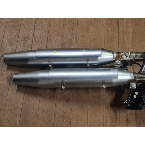 285 - Harley Davidson exhaust downpipe along with 2 silencers possibly suitable for Soft tail or Fat boy?