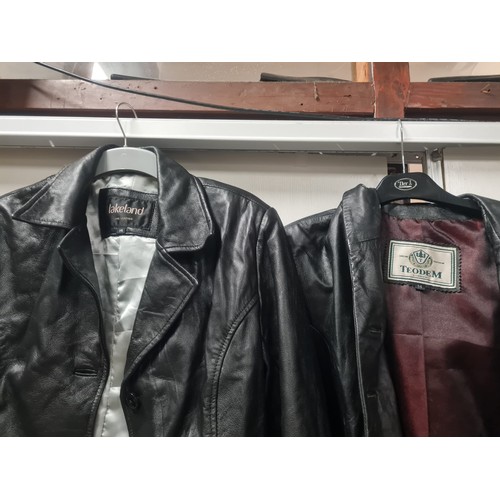 376 - 2 leather coats and leather jacket. Size 14