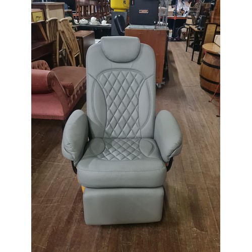 156 - PU Recliner lounge chair with footrest, headrest & wood base.