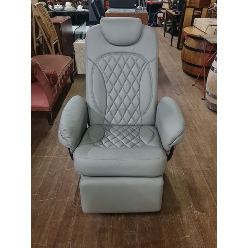 156 - PU Recliner lounge chair with footrest, headrest & wood base.