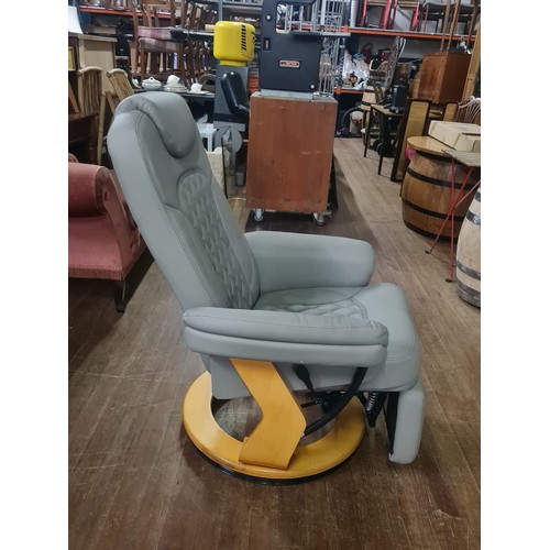 156 - PU Recliner lounge chair with footrest, headrest & wood base.