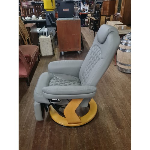 156 - PU Recliner lounge chair with footrest, headrest & wood base.