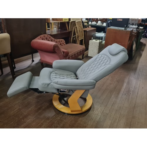 156 - PU Recliner lounge chair with footrest, headrest & wood base.