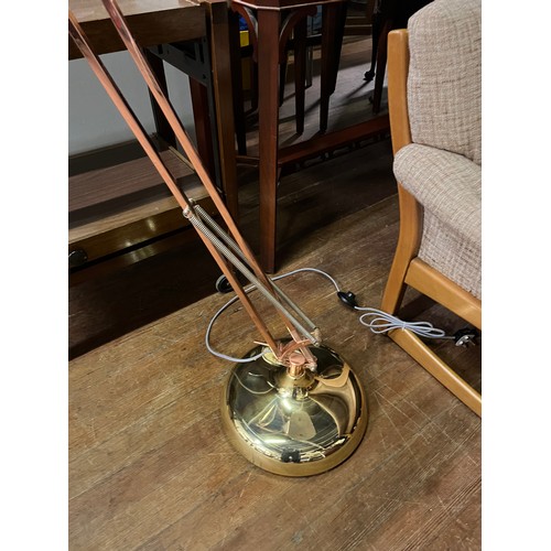 69 - Large angle poise style brass & copper floor lamp with heavy base working.