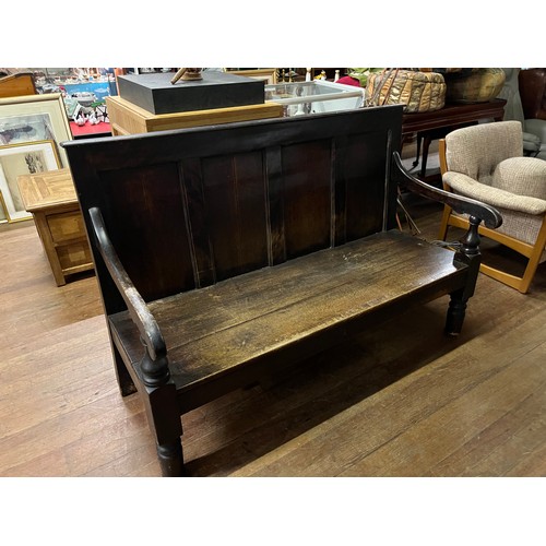 79 - 18th Century Georgian oak settle with panel back.
145cm long