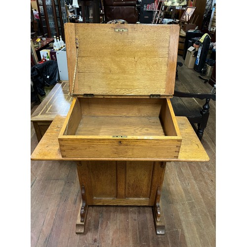 81 - Antique oak teachers desk by Wake & Dean Ltd London & Yatton (still to include original inkwells & b... 