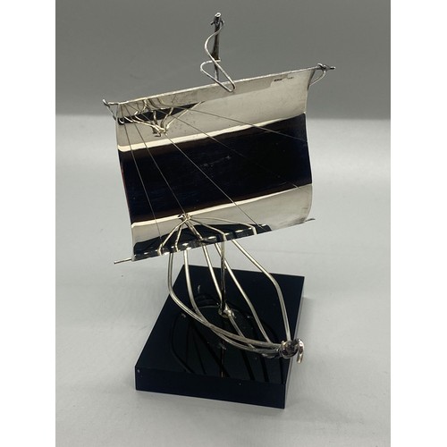 2 - 800 silver miniature model sailing boat on stand. 68g