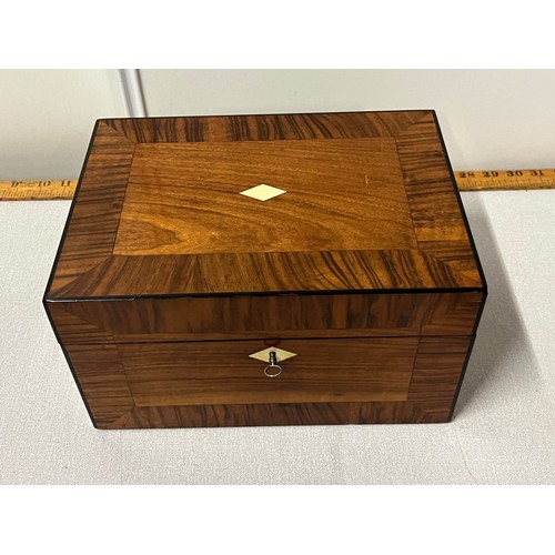 13 - Antique inlaid jewellery box with key.
28cm x 20cm x 15cm