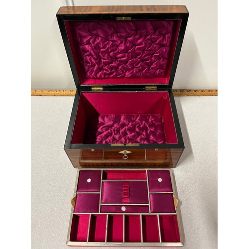 13 - Antique inlaid jewellery box with key.
28cm x 20cm x 15cm