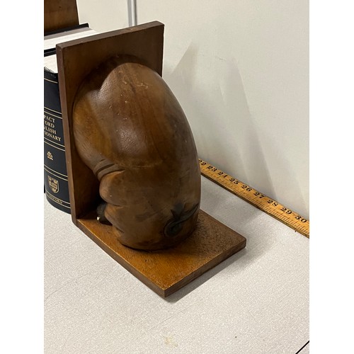 15 - Large set of carved pig bookends.  
26cm h