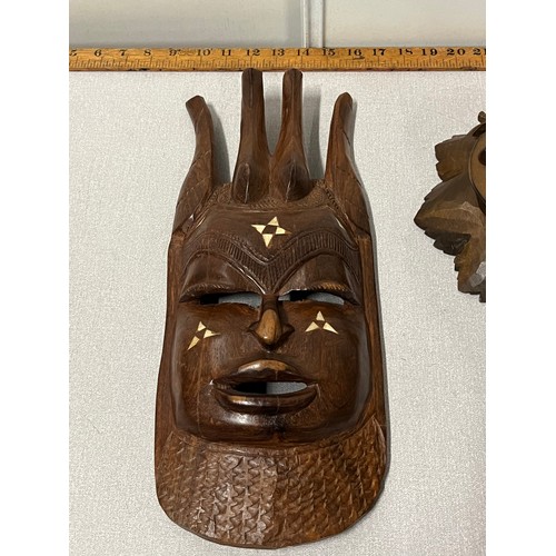 18 - Black Forest matchbox holder (damaged) along with carved African mask & musical grape dish.