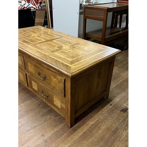 238 - Heavy Solid oak inlaid cabinet with 4 pull through drawers & drop handles
120cm l