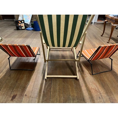 353 - 3 x Vintage folding deck chairs to include 1 adult & 2 kids.