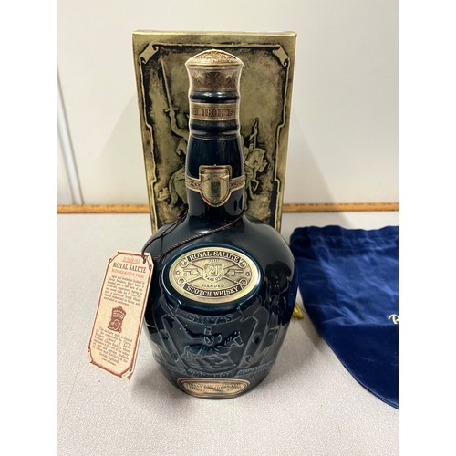 37 - Chivas Regal royal salute 21 year old scotch whisky 1 ltr in wade sapphire bottle with dust bag & bo... 