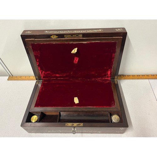 88 - Victorian inlaid writing slope with 2 ink bottles & key
40cm l