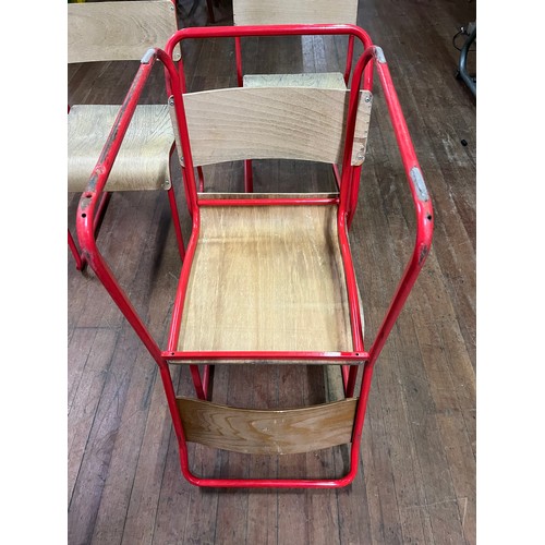 494 - Set of 4 vintage plywood and metal school chairs.