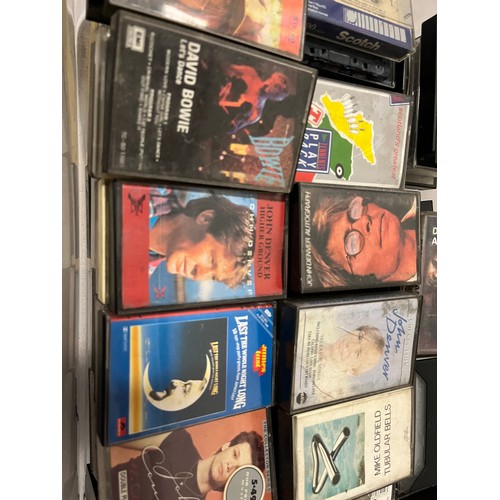 317 - Large selection of mixed cassettes to include David Bowie, John Denver & Tubular Bells etc.