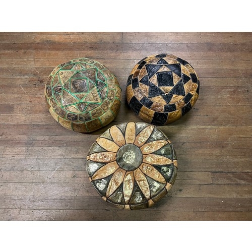 74 - 3 x Vintage Moroccan leather pouffes