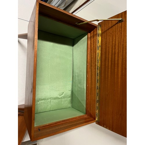 300B - Mid century sewing box with insert, with green silk covering.