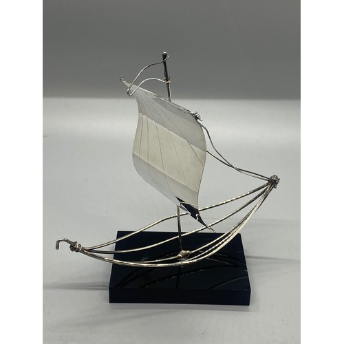 2 - 800 silver miniature model sailing boat on stand. 68g